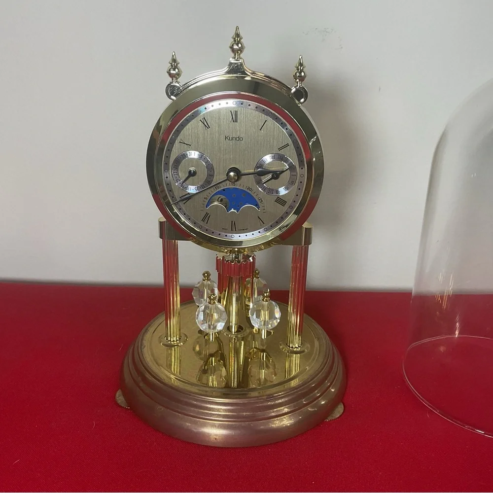 Kundo Anniversary Clock with Moonphase Dial & Quartz Movement Glass Dome, W Germ